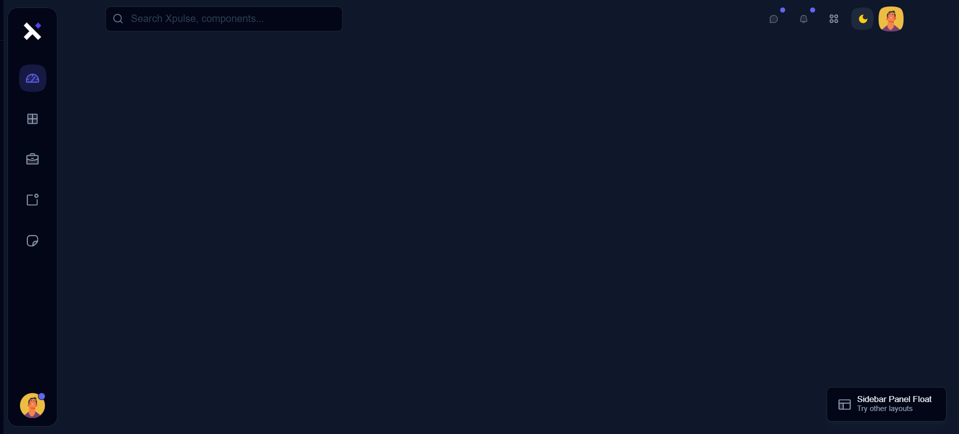 Sidebar panel float layout dark